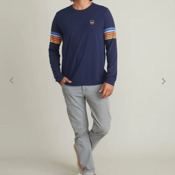 MARINE layer ML x LF Long Sleeve Arm Stripe Tee in Black Iris - Picture 5 of 7